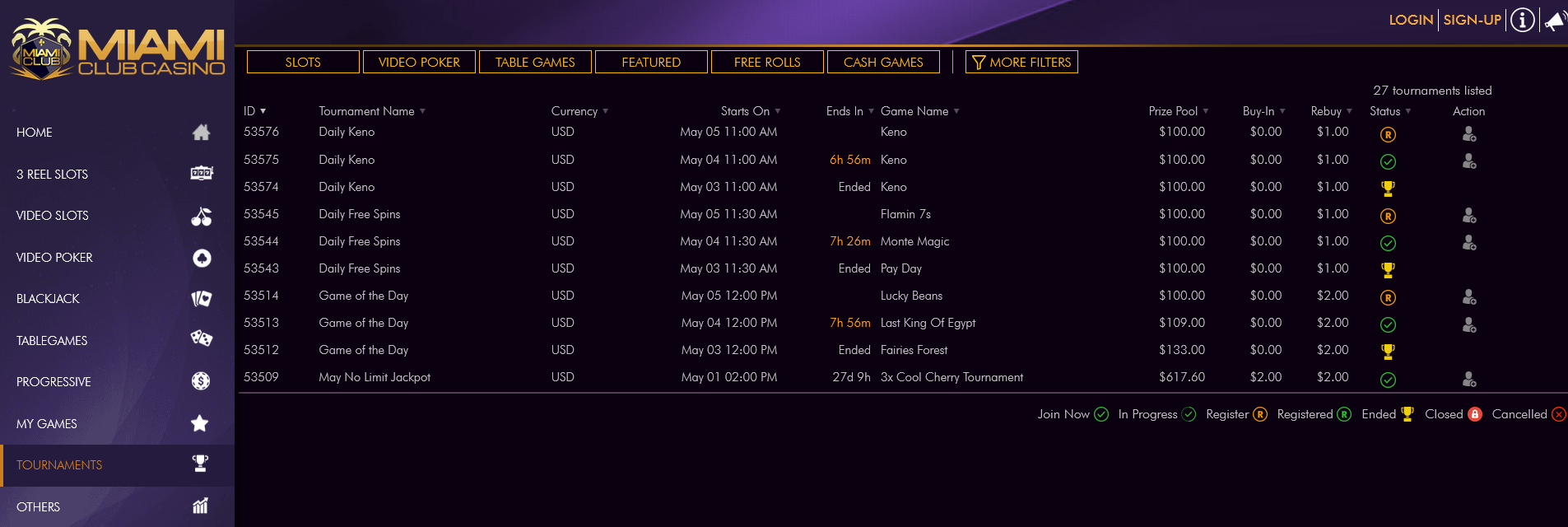 Miami
                                  Club Slots Tournaments Page
